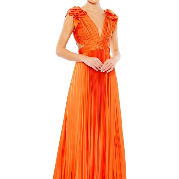 Mac Duggal Orange Pleated Wedding Dress - Picture 1 of 4